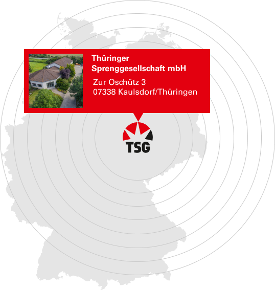 Kartenabbildung der Einsatzgebiete von der Thüringer Sprenggesellschaft